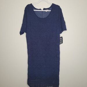 Jessica London dark blue knit short sleeve casual plus size dress size 24w NWT